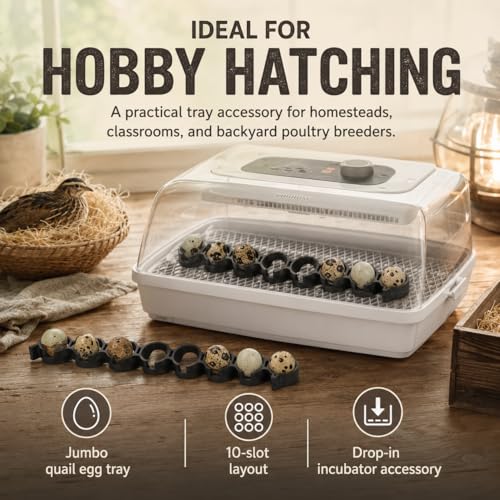 SplashNColor Jumbo Quail Egg Tray Compatible with Maticoopx 20 Egg Incubator - Coturnix Quail Egg Rack - Compatible with Small Egg Incubators - Durable Egg Turner Accessory - 10 Slots - White (1 Pack)