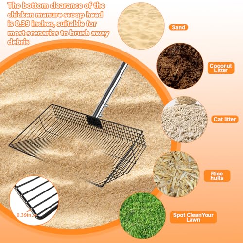 Chicken Poop Scooper for Sand, 15-Inch Large Adjustable Metal Chicken Manure Scoop, Chicken Coop Scooper for Sand Suitable for Chicken Coops, Rabbit Coops, Stables, Gardens, Beaches - size: 15 inch