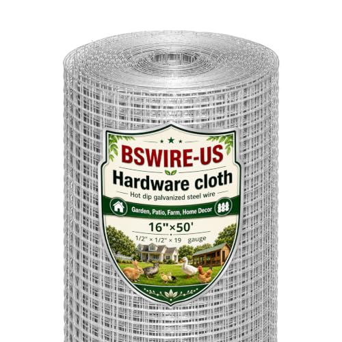 Hardware Cloth 1/2In 16inx50ft 19 GA Chicken Wire Fencing Roll | Double-Layer Hot-dip galvanized, welded wire mesh. For poultry netting, garden fencing, tree guards, animal enclosures. - size: 1/2inch 16inx50ft