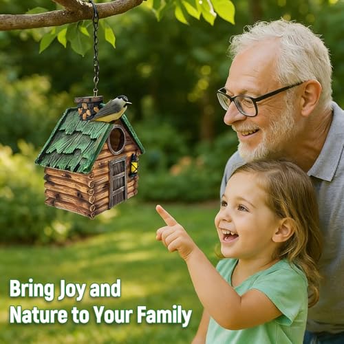 Rustic Hanging Bird House for Outside, Waterproof Resin Bluebird Nest Box | Ideal Nesting Shelter for Bluebird, Robin, Sparrow and Other Small Wild Birds, Backyard Landscape Decoration