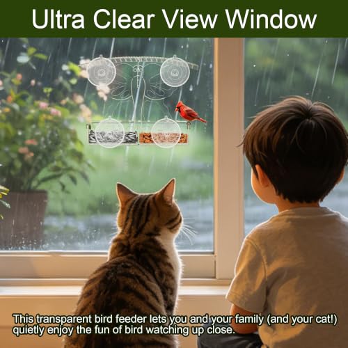 Window Bird feeders with Strong Suction Cups Butterfly-Shaped Design,Window Mount Bird feeders for Cats, Acrylic Clear Wild Bird feeders for Outdoors Squirrel Proof,Butterfly House,Garden Decor