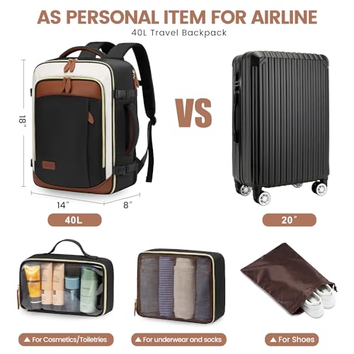 LOVEVOOK 40L Travel Backpack Carry On Airline Approved, Large Backpack with 3 Packing Cubes, TSA Travel Essentials Carry On Bag, Waterproof Weekender Overnight Luggage Daypack, Fits 17.3 Inch Laptop - color: Black-gray-chestnut Brown, size: Large - 17.3 I