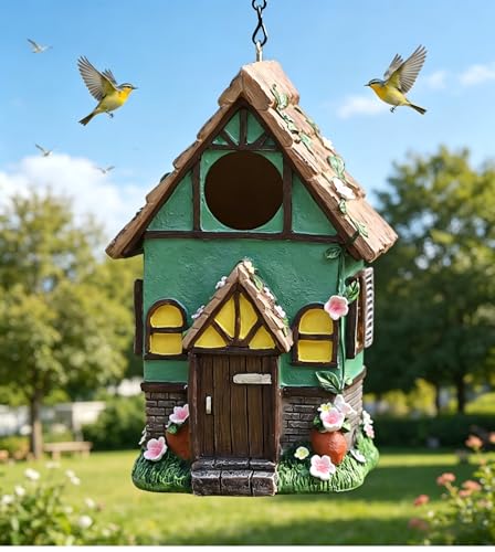 Outdoor Hanging Bird Nests, Hummingbird Houses, Garden Tree Decorations, Resin Ornaments (Green) - style: Green