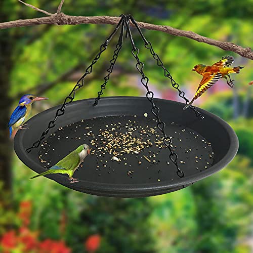 12.8" Homes Garden Platform Bird Feeder, Large Hanging Tray Squirrel Feeder, Seed Catcher Tray, Bird Viewing, Backyard, Large Capacity, Black