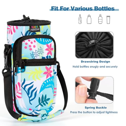 Nuovoware Water Bottle Carrier Bag, 25oz/32oz, Coloured Leaves | Adjustable Shoulder Hand Strap, 2 Pocket, Neoprene Sleeve, For Hiking Travelling - color: Coloured Leaves, size: 25-32 Ounces - Standard