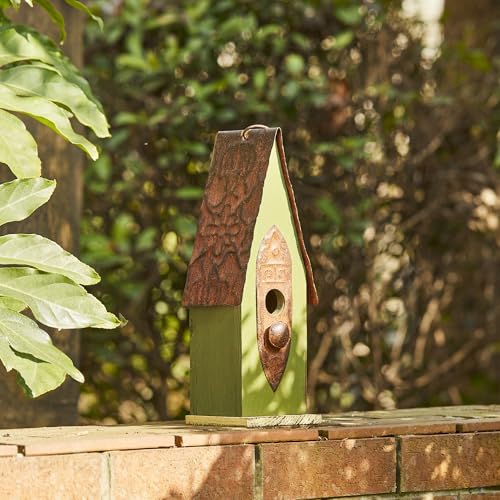 Glitzhome 13.25" H Hanging Birdhouse Retro Green Distressed Solid Wood Bird House for Outdoor - color: RetroGreen