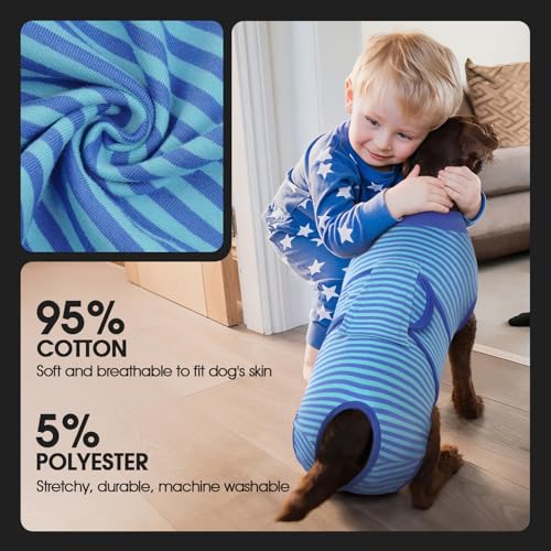 Recovery Suit for Dogs After Surgery,Soft Breathable Dog Bodysuit | E-Collar & Cone Alternative Surgical Suit,Male Female Dog Neuter Spay Suits Anti Licking Wounds Onesie Navy Blue Strips XS - color: Navy Blue Stripes, size: Xs(back:8.3-11.4in,wt:4-7lbs)