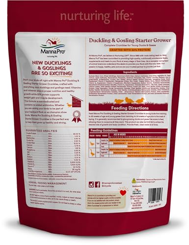 Manna Pro Duck Starter Grower Crumble with Probiotics, 8 lb Bag | Complete Duckling Feed, Added Probiotics, Supports Healthy Growth & Digestion, For Ducks & Young Geese - size: 8 Pound (Pack of 1)