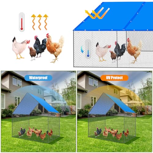 VitalCozy 2 Pcs Chicken Coop Cover Waterproof 11.5 x 6.6 ft Chicken Run Cover Coop Tarp Accessories for Winter with 50 Pcs Ball Bungees Cords for Outdoor (Blue) - color: Blue, size: 11.5 x 6.6 ft