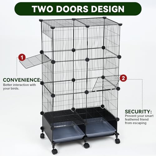 VISCOO Upgraded Encrypted Metal 46-Inch Bird Cage for Parrot Parakeets | Parakeet Cage with Wooden Perches, Slide-Out Tray, Water Bottle&Feeder for Cockatiel,Lovebird,Small Mid-Sized Birds - size: 24"L x 12"W x 46"H