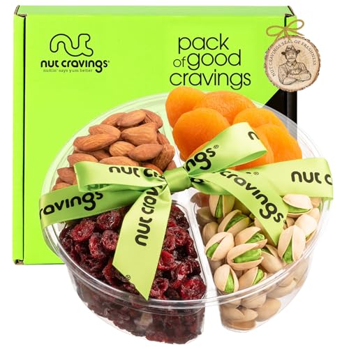 NUT CRAVINGS - Dried Fruit & Mixed Nuts Gift Basket (4 Assortments) | Green Ribbon Food Arrangement, Healthy Snack Care Package, - style: 4. Green Ribbon - Classic (4 Piece Assortment)
