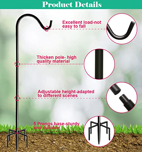 76 Inch Outdoor Shepherds Hook with 5 Prong Base for Birdfeeders | Adjustable Bird Feeder Pole Hanger for Hanging Outside Birdfeeders, Plant Baskets, Lanterns, Wedding Decor - size: 76in-1pcs