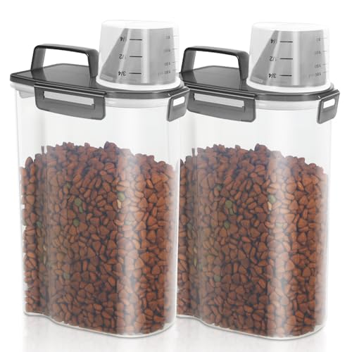 2 Pack 3 Lbs Pet Dog Cat Food Bird Seed Storage Containers for Travel -Grey | Airtight 5 Lbs Rice Dispenser Flour Container Keep Fresh Portable Cereal Oatmeal Holder Large Pour Spout Measuring Cup Handle - color: Grey-3L 2Pack