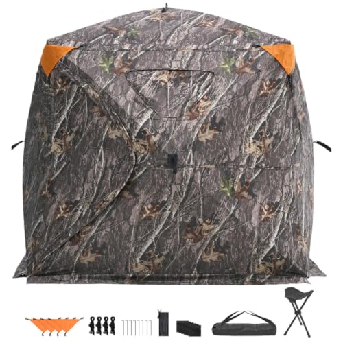 Pop-Up Ground Hunting Shelter Tent, 270° One-Way See Through Spacious Shelter with Silent Zipper Door and Carrying Bag, Waterproof Fabric, Suitable for Deer, Turkey Woodland Hunting