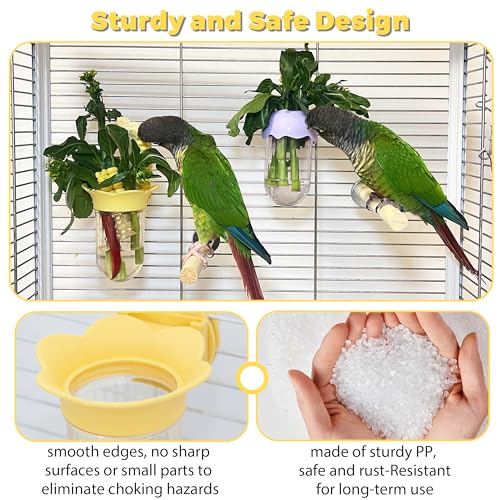 2Pcs Bird Veggie Feeders, with Water-Storage Design for Fresh Greens | Hanging Cage Feeder for Vegetables & Fruits, No Mess Millet Holder for Parakeet, Quick Clean Clip, No Spill Feeder for Parrot