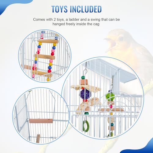 FDW 39 Inch Bird Cage Parakeet Cage with Play Top Rolling Stand & Easy Clean Pull-Out Tray Roof Top Parrot Cage for for Finches Canaries Parakeets Cockatiels & Other Small Birds, White - color: White