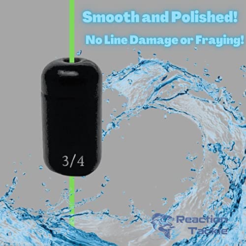 Reaction Tackle Tungsten Barrel Weights for Bass Fishing - Egg Shaped Carolina Rig Sinkers - Size Stamped Freshwater and Saltwater - color: Black, size: 1 Oz (4-Pack)