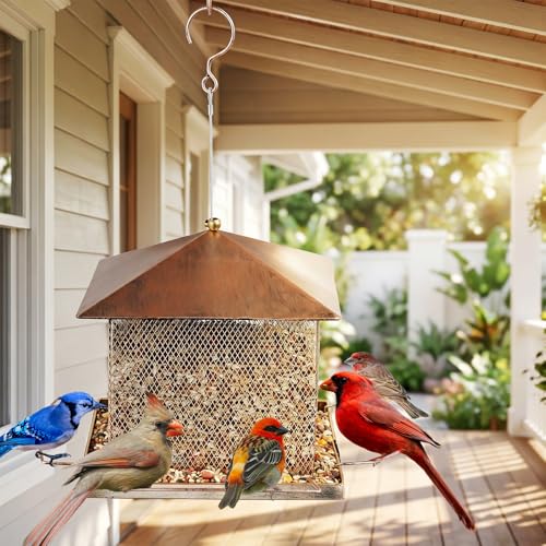 Bird Feeder, Heavy Duty Metal Bird Feeders for Outdoor Hanging | Waterproof Snowproof, 9LB Large Capacity, Easy to Fill and Clean, Wild Birdfeeder, for Garden Yard Outside Backyard - size: Square, 9 pounds