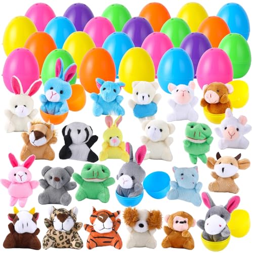 24 pcs Easter Eggs Filled with Mini Plush Animals Toy | for Easter Basket Stuffers Fillers, Eggs Hunt, Party Favor - size: 24PCS