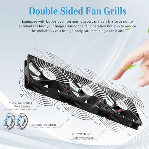 3X120mm Computer Fans with AC Plug & Speed Controller - 12V DC Cooling Fans for PC Case, Server Cabinet, Industrial Chassis, Greenhouse Ventilation - size: 3x120mm