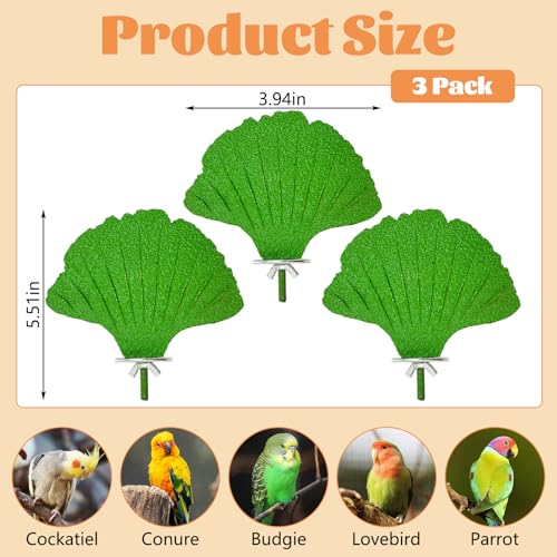 3 Pcs Parrot Perch Resin Bird Beak Grinding Stone Leaf Shape Perch Stand Foot Clawing Trimmer Bird Cage Accessories for Cockatiels Conures Budgies Lovebirds (Green) - color: Green, size: Ginkgo leaves
