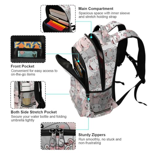 Kids Cartoon Hippo Backpack for Boys Girls School Bags | Elementary Middle, Travel Daypack Lightweight Waterproof with Reflective Strip - color: Cartoon Hippo