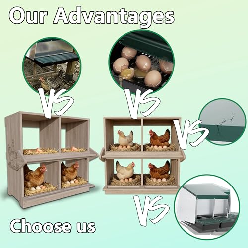 Wooden Nesting Boxes for Chickens Two-Tier Chicken Nesting Box with Swing Perches Floor and Wall Mount Large Laying Eggs Nest Box for Chickens Hens Ducks Poultry (8 Compartments) - size: 8 Compartments
