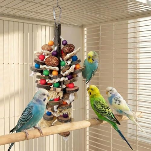 Parrot Chew Toys for Large Bird, Bird Toys with Natural Nuts Corn Loofah Wooden,Bird Chewing Toy for African Grey,Macaws,Conure,Cokatoos,Cockatiel,Amazon Parrots and Other Medium and Small Birds - style: Style B