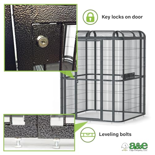 A&E Cage Co WI6262 Walk-in Bird Aviary for Parrots, 62"x62"x79" Black | Key-Lock 69"x25" Door, 3 Swing-Out Feeder Stations, Stainless Steel Bowls, Fits African Greys, Amazons & Cockatoos - size: 62.0"L x 62.0"W x 79.0"H