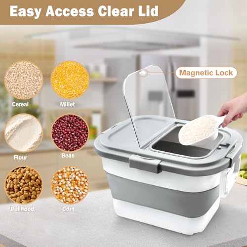 Rice Storage Container, Collapsible Airtight Food Storage Containers 6-20 Lbs, Rice Dispenser Bin with Cup and Scoop for Flour Cereal Pasta Grain, Cat Bird Pet Dog Food Storage Container - size: 6-20 Lbs