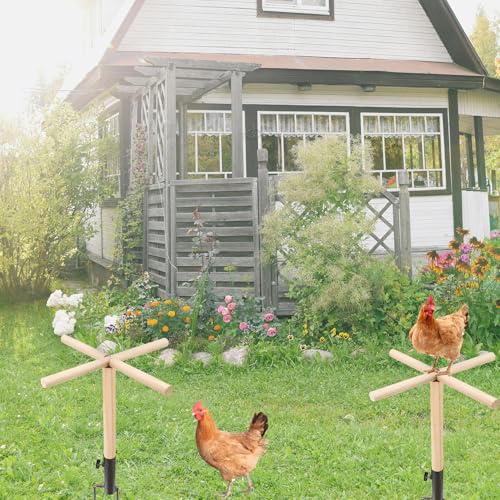 Chicken Perch Toys for Coop, Sturdy Chick Perch Stand Wooden with Metal Ground Plug Chicken Roosting Bar Backyard Playground Chicken Coop Toy Suitable for Poultry Chicks Bird Parrot