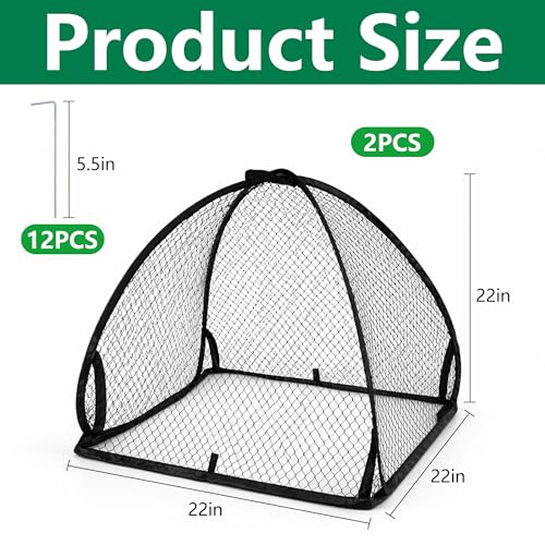 DECOHS 2 Pcs Pop-Up Mesh Plant Cover Tent, 22 x 22 x 22 Inch Garden Net Cage Guard Cover, Plant Protector Enclosure with 12 Ground Stakes for Protecting Plants Vegetable Fruit from Birds Insects - color: 22 x 22 x 22 inch