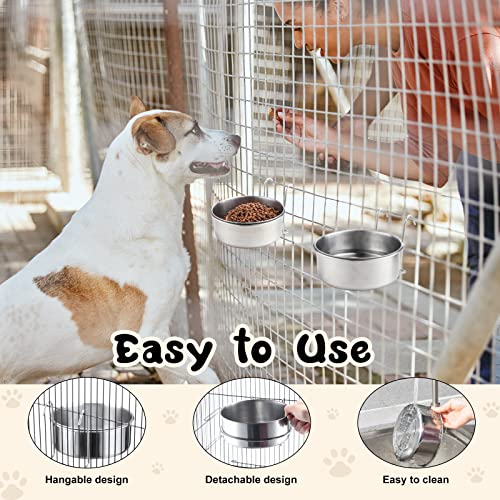 mumufy 6 Pieces Stainless Steel Hanging Water Bowls with Holder Detached Anti Spill Pet Metal Bowl Cage Kennel Crate Food Bowl(16 x 6 cm) - size: 20 oz