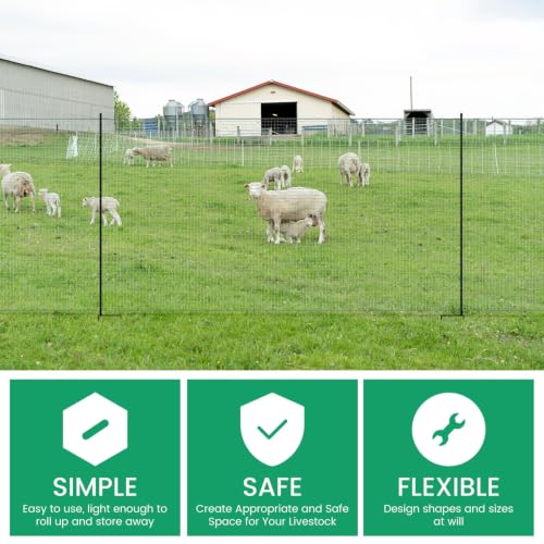 Non Electric Fence Netting 40" x100', Boundary Fence with Double Spiked Posts, Portable Poultry Fence All-Purpose Fencing for Dogs, Chickens, Ducks, Turkeys Suitable in Backyard, Garden, Farm