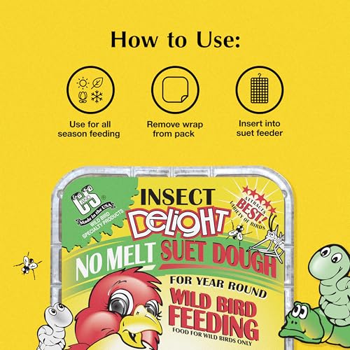 C&S Insect Delight No Melt Suet Dough, Suet Cakes for Wild Birds Including Robins, Blue Jays, Woodpeckers, Wrens, Bluebirds and More, 11.75 Ounces, Pack of 8 - size: 1.47 Ounce (Pack of 8), style: Insect, 8 Pack