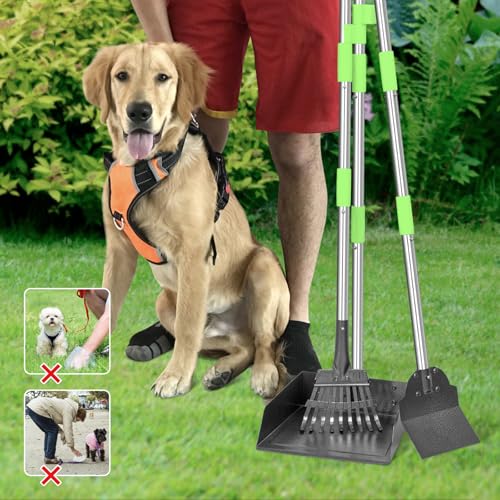 Larger Pooper Scooper, Dog Pooper Scooper for Large Medium Small Dogs Heavy Duty Long Handle Metal Tray Rake Shovel Set for Yard Grass - size: 1. Rake & Shovel & Large Tray