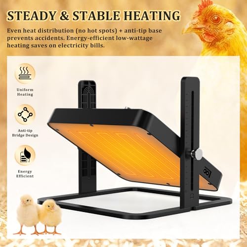 Upgraded Chicken Brooder Heating Plate with Adjustable Height & Angle, Thermostatic Control Chick Warmer Pad for Ducklings, Quail, and Birds (Temp-Adjust Brooder Heater) (Temp-Adjust)