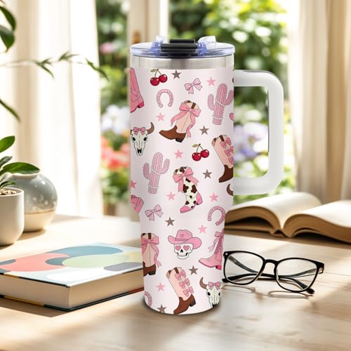DUUV Pink Cowgirls Tumbler 40oz, Insulated Western Gift for Women | Western Tumbler Leakproof, Cowgirl Stuff Gifts for Westerns Lovers, Horseshoe Bull Cherry Mug, Mothers Day Ideal Gift, 1 Pack - color: Western Cowgirl