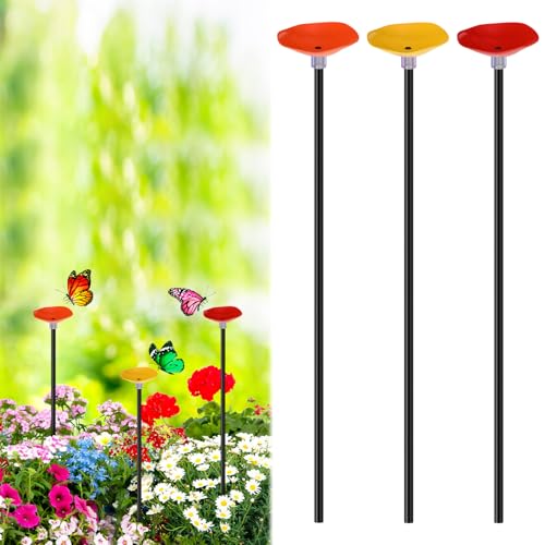 Daifunli 3 Pcs Garden Flower Cups Butterfly Watering Station Set Bee and Butterfly Feeders Bird Bath Bowl with Metal Stake for Poppy Lawn Outdoor Garden Yard Patio Decor(Classic)