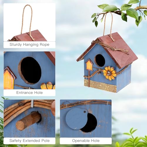 DEWEL Bird Houses for Outside Clearance, Hanging Birdhouses for Outdoors, Garden Wooden Blue Bird Houses for Outdoors, Bird Nesting Box for Bluebird Finch Swallow Wren Chickadee, Gift for Bird Lovers - color: Blue