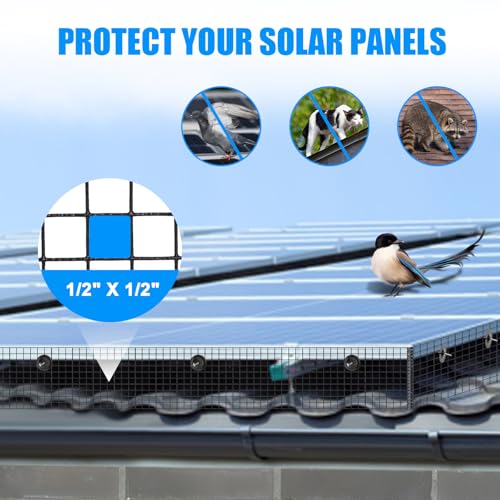 6in X 100ft Solar Panel Bird Guard - 1/2" Black PVC Mesh Galvanized Net | Rust-Resistant Net, Critter Guard for Solar Panels with 70 Fastener Clips, Gloves, Cutting Pliers - size: 6in X 100ft