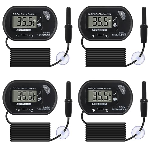 4Pack Aquarium Thermometer, Reptile Fish Tank Thermometer, Digital Thermometer, Terrarium Water Temperature Test, with Large LCD Display