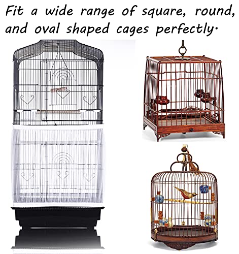 Tamu style Bird Cage Seed Catcher, Stretchy Mesh Skirt, 55-100 inch, White | Stretchy bird cage cover with nylon netting; breathable net catches seeds and feathers while allowing airflow and light. - color: White