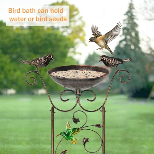 BAYN 43.5 Inch Metal Bird Bath Bowl with Garden Trellis Outdoor | Easy Install, Garden Birdbath and Plants Trellis 2 in 1, Decorative with Hummingbirds, Functional Decor for Yard Patio Lawn - style: Hummingbird