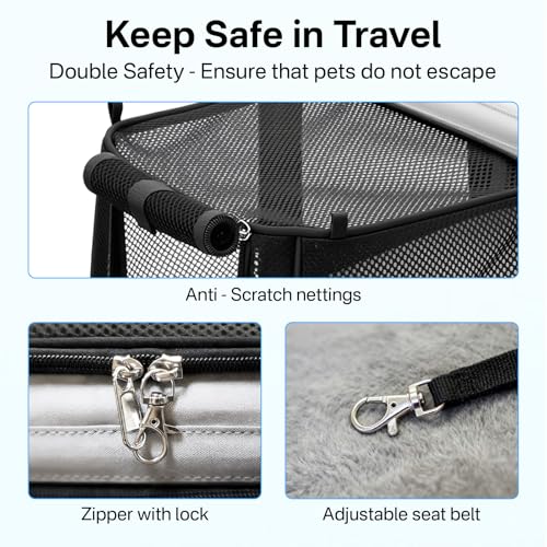 Expandable Cat Carrier, Airline Approved Soft Sided Pet Carrier for Cats & Small Dogs Up to 15 lbs, with Locking Safety Zippers & Cozy Fleece Pad, Portable for Car & Vet Visits, Black