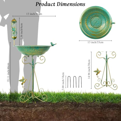 dreamysoul Bird Bath 13" Dia Bowl, Metal Birdbath with Mesh Feeder, Pedestal Bird Baths for Outside Outdoors Garden Patio Yard