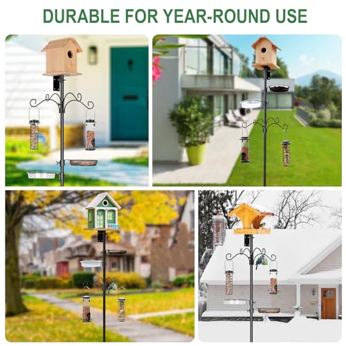 ERYTLLY Bird House Pole Mount Kit 80 Inch 2 Pair Hooks Multi Feeders Bird Bath Feeder Tray - Heavy Duty Adjustable Bluebird Feeder Support Rod Stand Set for Outside, Yard, Garden - size: 80 in with 4 Hooks and Feeders Kit