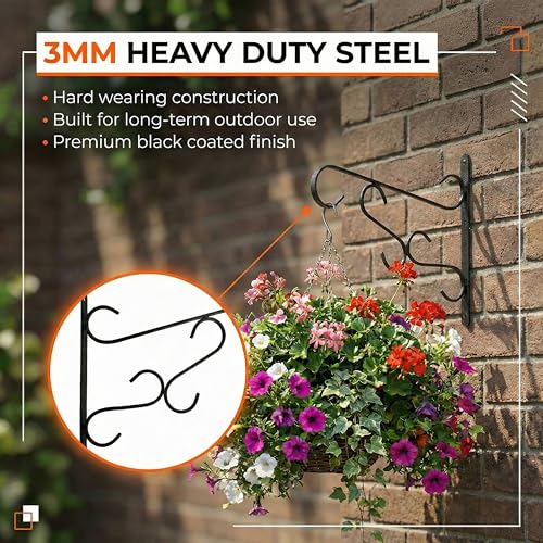 Curved Scroll Metal Wall Bracket for Hanging Accessories and Flowerpots Suitable for Indoor & Outdoor Use, Black Set of 2 - color: Black, size: Curved Scroll