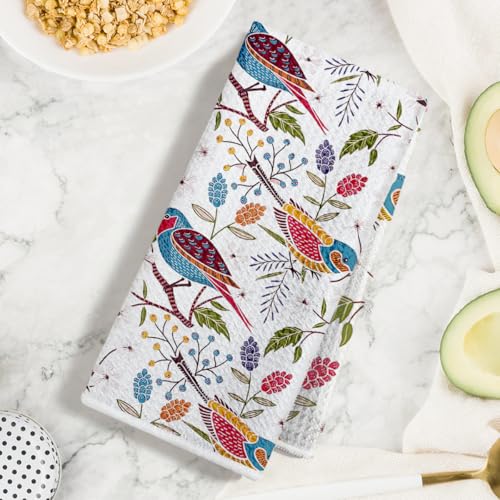 Jztco 2 Pcs Vintage Bird Kitchen Towels, Spring Flower Seamless Hand Towels | Absorbent Microfiber Dish Cloth Tea Towel for Kitchen Bathroom Decor, Home Gifts for Women 24x14 Inch - color: Multi 1383