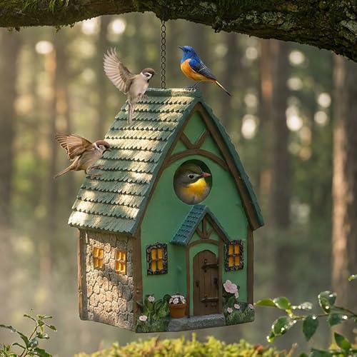 Bird House for Outside, Resting Place for Birds, Hanging Natural Bird Nest, Bluebird House Handcrafted Hut - Green - color: B-Green Bird House